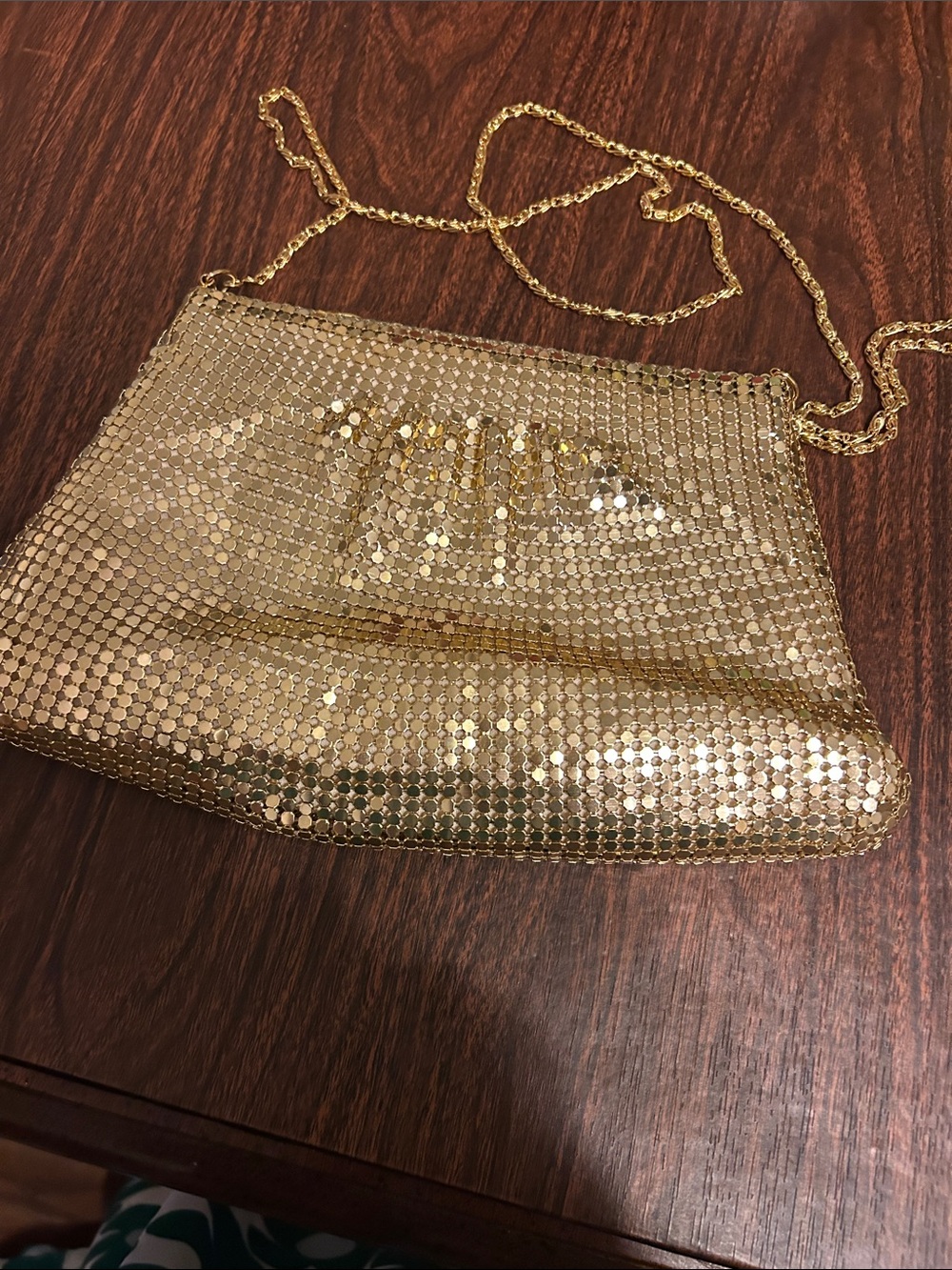 Vintage Gold Metal Mesh evening bag with chain strap